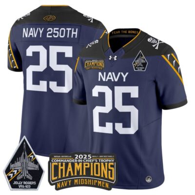 Navy Midshipmen Jolly Rogers 2025 Commander-In-Chief's Trophy Champions Vapor Limited Stitched Jersey - Navy / Navy 250th
