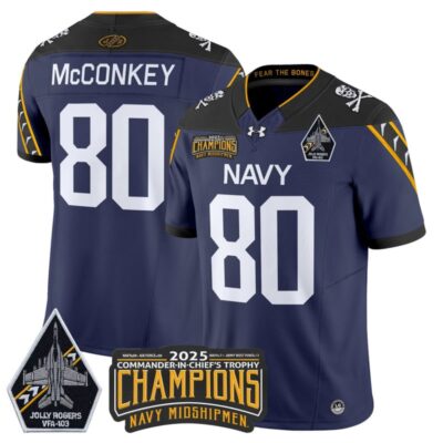 Navy Midshipmen Jolly Rogers 2025 Commander-In-Chief's Trophy Champions Vapor Limited Stitched Jersey - Navy / Phil McConkey