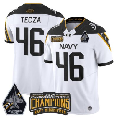 Navy Midshipmen Jolly Rogers 2025 Commander-In-Chief's Trophy Champions Vapor Limited Stitched Jersey - White / Alex Tecza