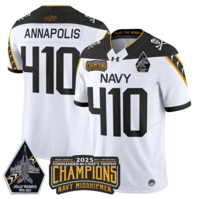 Navy Midshipmen Jolly Rogers 2025 Commander-In-Chief's Trophy Champions Vapor Limited Stitched Jersey - White / Annapolis 410