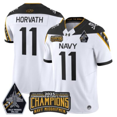 Navy Midshipmen Jolly Rogers 2025 Commander-In-Chief's Trophy Champions Vapor Limited Stitched Jersey - White / Blake Horvath