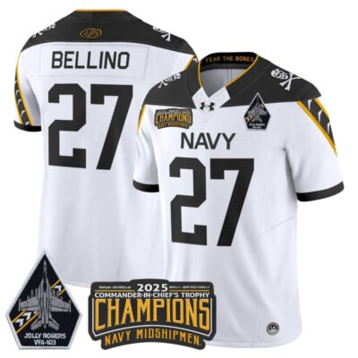 Navy Midshipmen Jolly Rogers 2025 Commander-In-Chief's Trophy Champions Vapor Limited Stitched Jersey - White / Joe Bellino