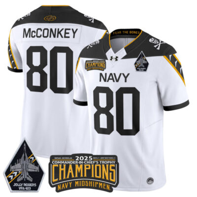 Navy Midshipmen Jolly Rogers 2025 Commander-In-Chief's Trophy Champions Vapor Limited Stitched Jersey - White / Phil McConkey