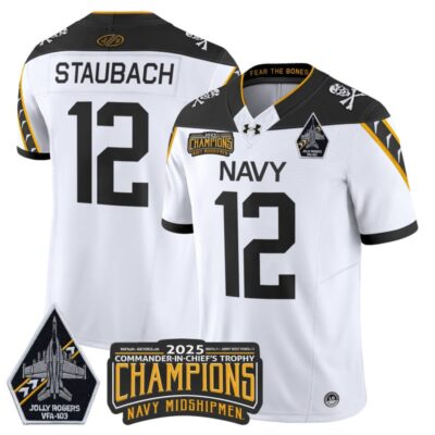 Navy Midshipmen Jolly Rogers 2025 Commander-In-Chief's Trophy Champions Vapor Limited Stitched Jersey - White / Roger Staubach