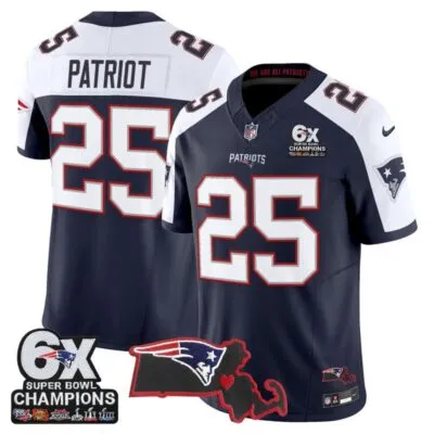 New England Patriots 6-Time Champions & Massachusetts Patch Vapor Limited Stitched Jersey - Navy Alternate / #25 Patriot