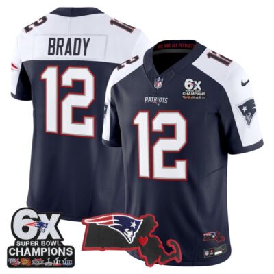New England Patriots 6-Time Champions & Massachusetts Patch Vapor Limited Stitched Jersey - Navy Alternate / Tom Brady