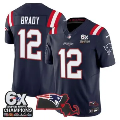 New England Patriots 6-Time Champions & Massachusetts Patch Vapor Limited Stitched Jersey - Navy / Tom Brady
