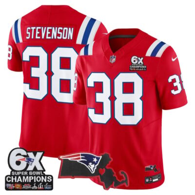New England Patriots 6-Time Champions & Massachusetts Patch Vapor Limited Stitched Jersey - Red / Rhamondre Stevenson