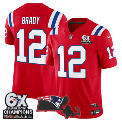 New England Patriots 6-Time Champions & Massachusetts Patch Vapor Limited Stitched Jersey - Red / Tom Brady