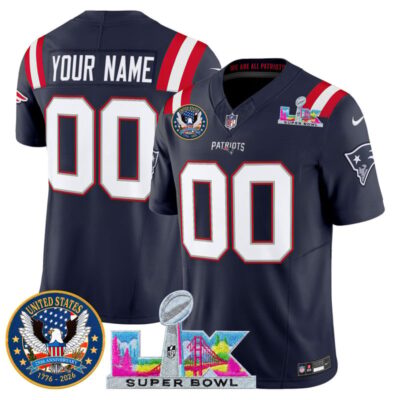 New England Patriots "Super Bowl LX & United States 250th Patch" Vapor Limited Custom Stitched Jersey - Navy