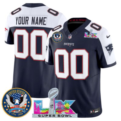 New England Patriots "Super Bowl LX & United States 250th Patch" Vapor Limited Custom Stitched Jersey - Navy Alternate