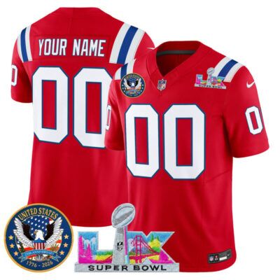 New England Patriots "Super Bowl LX & United States 250th Patch" Vapor Limited Custom Stitched Jersey - Red