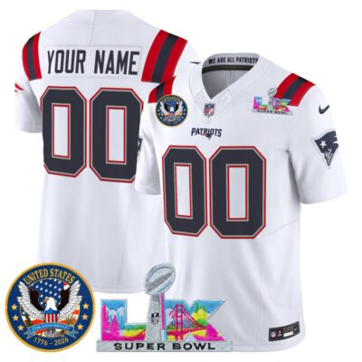 New England Patriots "Super Bowl LX & United States 250th Patch" Vapor Limited Custom Stitched Jersey - White