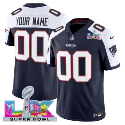 New England Patriots Super Bowl LX Vapor Limited Custom Stitched Jersey - Navy Alternate