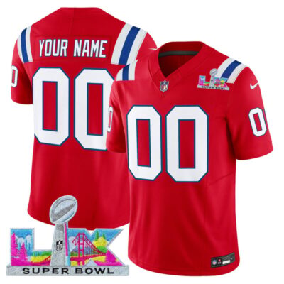 New England Patriots Super Bowl LX Vapor Limited Custom Stitched Jersey - Red