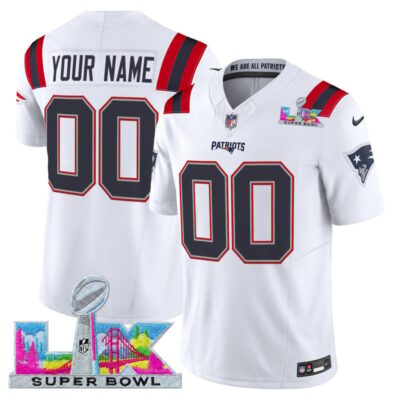 New England Patriots Super Bowl LX Vapor Limited Custom Stitched Jersey - White