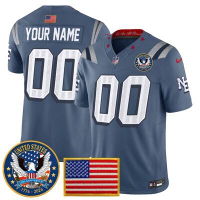 New England Patriots "United States 250th Anniversary Patch" Vapor Limited Custom Jersey - Storm Blue