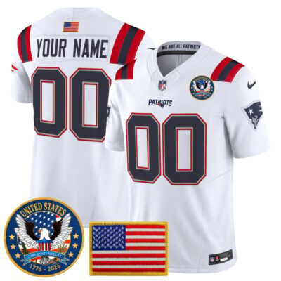 New England Patriots "United States 250th Anniversary Patch" Vapor Limited Custom Jersey - White