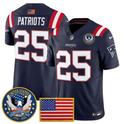 New England Patriots "United States 250th Anniversary Patch" Vapor Limited Jersey - Navy / #25 Patriots