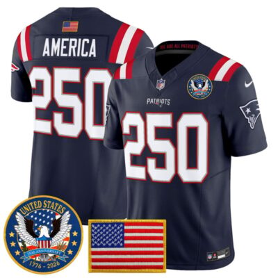 New England Patriots "United States 250th Anniversary Patch" Vapor Limited Jersey - Navy / #250 America