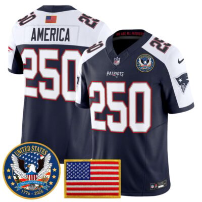 New England Patriots "United States 250th Anniversary Patch" Vapor Limited Jersey - Navy Alternate / #250 America