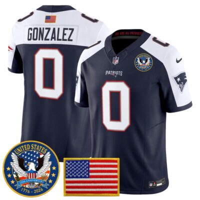 New England Patriots "United States 250th Anniversary Patch" Vapor Limited Jersey - Navy Alternate / Christian Gonzalez