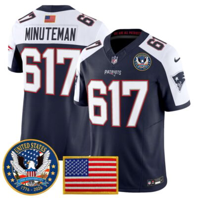 New England Patriots "United States 250th Anniversary Patch" Vapor Limited Jersey - Navy Alternate / Minuteman 617