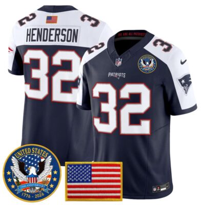 New England Patriots "United States 250th Anniversary Patch" Vapor Limited Jersey - Navy Alternate / TreVeyon Henderson