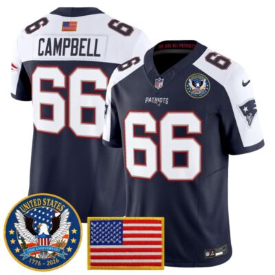 New England Patriots "United States 250th Anniversary Patch" Vapor Limited Jersey - Navy Alternate / Will Campbell