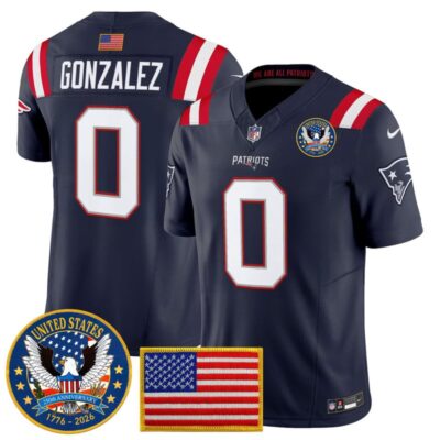 New England Patriots "United States 250th Anniversary Patch" Vapor Limited Jersey - Navy / Christian Gonzalez