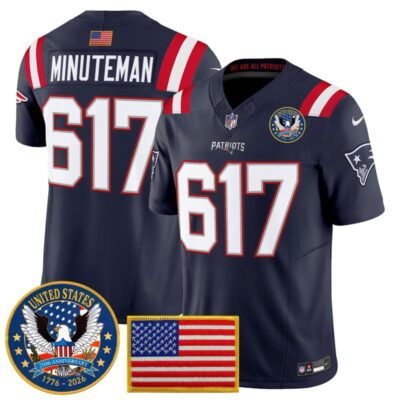 New England Patriots "United States 250th Anniversary Patch" Vapor Limited Jersey - Navy / Minuteman 617