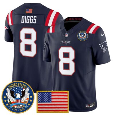 New England Patriots "United States 250th Anniversary Patch" Vapor Limited Jersey - Navy / Stefon Diggs