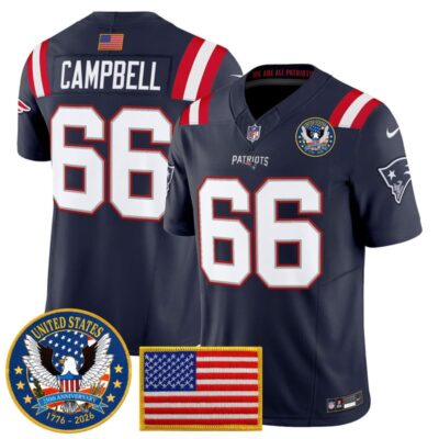 New England Patriots "United States 250th Anniversary Patch" Vapor Limited Jersey - Navy / Will Campbell