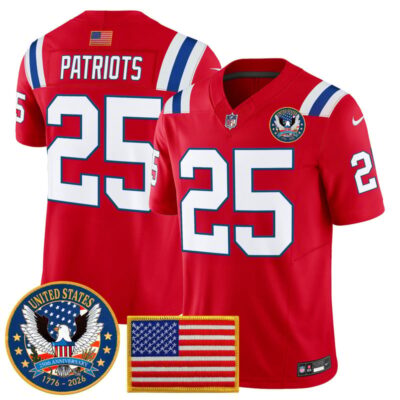 New England Patriots "United States 250th Anniversary Patch" Vapor Limited Jersey - Red / #25 Patriots