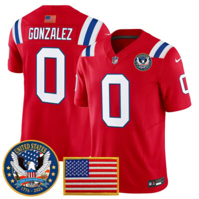 New England Patriots "United States 250th Anniversary Patch" Vapor Limited Jersey - Red / Christian Gonzalez