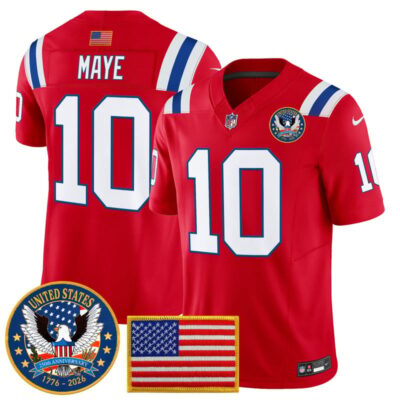New England Patriots "United States 250th Anniversary Patch" Vapor Limited Jersey - Red / Drake Maye