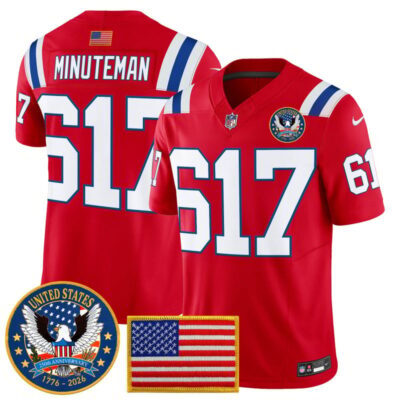 New England Patriots "United States 250th Anniversary Patch" Vapor Limited Jersey - Red / Minuteman 617