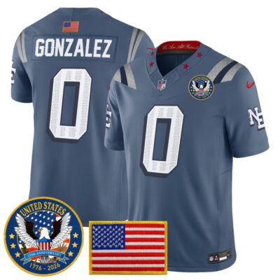 New England Patriots "United States 250th Anniversary Patch" Vapor Limited Jersey - Storm Blue / Christian Gonzalez