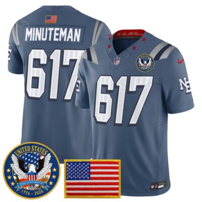 New England Patriots "United States 250th Anniversary Patch" Vapor Limited Jersey - Storm Blue / Minuteman 617