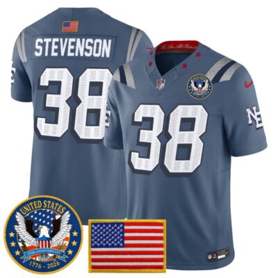 New England Patriots "United States 250th Anniversary Patch" Vapor Limited Jersey - Storm Blue / Rhamondre Stevenson