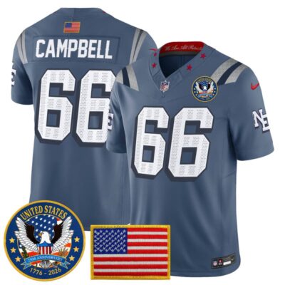 New England Patriots "United States 250th Anniversary Patch" Vapor Limited Jersey - Storm Blue / Will Campbell
