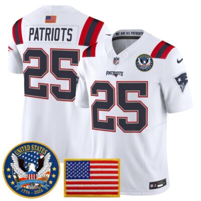 New England Patriots "United States 250th Anniversary Patch" Vapor Limited Jersey - White / #25 Patriots