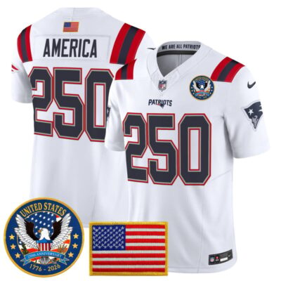 New England Patriots "United States 250th Anniversary Patch" Vapor Limited Jersey - White / #250 America