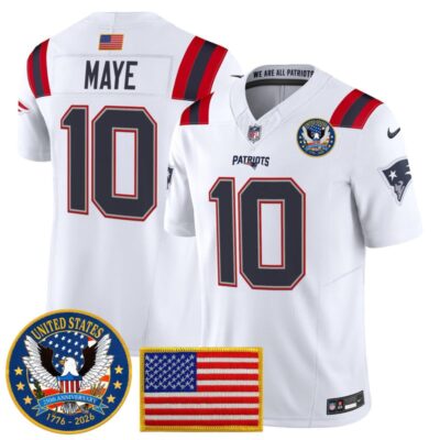 New England Patriots "United States 250th Anniversary Patch" Vapor Limited Jersey - White / Drake Maye