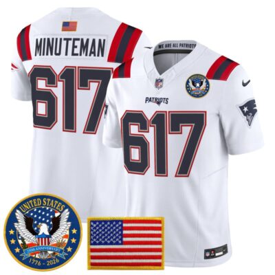 New England Patriots "United States 250th Anniversary Patch" Vapor Limited Jersey - White / Minuteman 617
