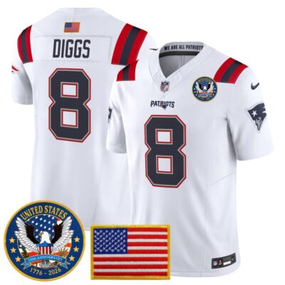 New England Patriots "United States 250th Anniversary Patch" Vapor Limited Jersey - White / Stefon Diggs