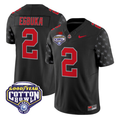 Ohio State Buckeyes 2025 Cotton Bowl Patch Vapor Limited Stitched Jersey - Black Limited / Emeka Egbuka