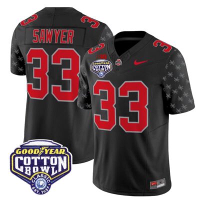Ohio State Buckeyes 2025 Cotton Bowl Patch Vapor Limited Stitched Jersey - Black Limited / Jack Sawyer