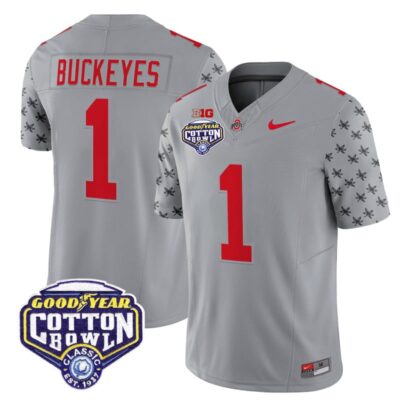 Ohio State Buckeyes 2025 Cotton Bowl Patch Vapor Limited Stitched Jersey - Gray / #1 Buckeyes
