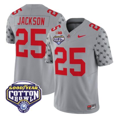 Ohio State Buckeyes 2025 Cotton Bowl Patch Vapor Limited Stitched Jersey - Gray / Bo Jackson